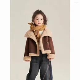 Jackets Girl Top 2023 Winter Korean Fashion Style Outerwear Baby Casual Fur Coat Lapel Fleece Heavy Jacket Children Clothes