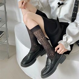 Women Socks Sexy Lace Mesh Fishnet Stockings Summer Hollow Out Breathable Knee JK Japanese Style Sweet Girls Long Stocking