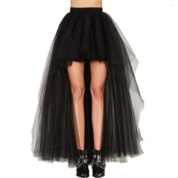 Skirts Large Hem Dovetail Plus Size Sexy Mop Long Skirt Front Short Back Length Gothic Black Tulle Punk Four-Layer Yarn Puffy