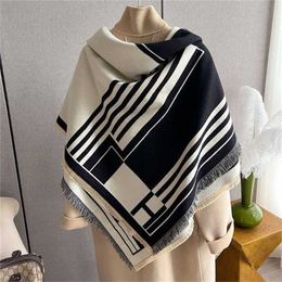 26% OFF New black and white minimalist striped for women's winter cashmere warm shawl paired with Korean version fashionable dual-purpose scarf