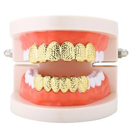 Hip Hop Men's 6 Top & Bottom Teeth Gold Silver Colour False Teeth Grillz Set Bump lattice Dental Grills For women Body Jewelry230t