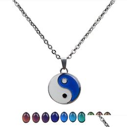 Pendant Necklaces Yinyang Colour Changing Temperature Sensing Necklace Coin Pendant Mood Necklaces Women Children Fashion Jew Dhgarden Dhbwf