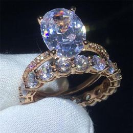 Vecalon Party Finger Ring set Rose Gold Filled 925 silver oval cut Diamond Party Wedding rings for women Fashion Jewelry245A