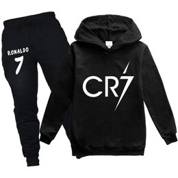 CR7 Ronaldo Kids Hoodies Pants 2pcs/Set Tracksuit Children Unsex Casual Luminous Hooded Sweatshirt And Harem Pants For 2-14Y 201127