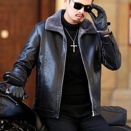 Men's Faux Leather Jacket Winter Warm Fleece Lined Motorcycle Bomber Jackets Cool Stand Up CollarPU Coat 231227