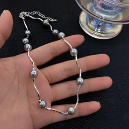 2024 DESIGNERS Wave versatile niche pearl necklace for women with simple and high-end design sense fashionable temperament internet celebrity collarbone chain