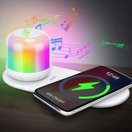 Bluetooth Speaker with Night Light and Wireless Charger Touch Control Dimmable LEDColor Changing Speakers Table Lamp 231228