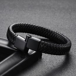 Punk Braclets Charm Black brown Man Bracelets With Braided Leather Stainless Steel Magnetic Clasp Rope Women Jewelry307n