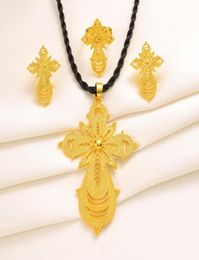 Ethiopian gold jewelry sets 24k Big Coin Pendant Necklace Earring Ring Dubai gifts for women African Eritrea wedding bridal set2935326