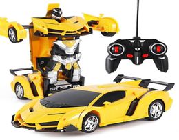 New Rc Transformer 2 In 1 Rc Car Driving Sports Cars Drive Transformation Robots Models Remote Control Car Rc Fighting Toy Gift Y23783217