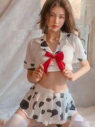 Work Dresses Lingerie Fashion Sexy JK Bow Student Mature Charm Elegant Gentle Made Clothing Cute Cow Split Pleated Skirt Passionate Set 4A55
