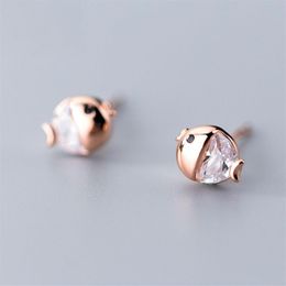 100% 925 Sterling Silver Earring Cute Crystal Fish 1X1CM Tiny Stud Earrings For Women Girl Jewellery Anti Allergy Contracted Gift238A