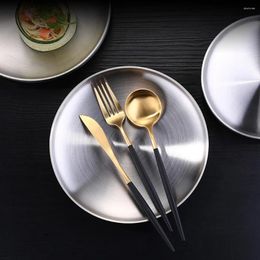 Dinnerware Sets 304 Stainless Metal Serving Camping Plate Steel Dinner Plates Round Double Layer