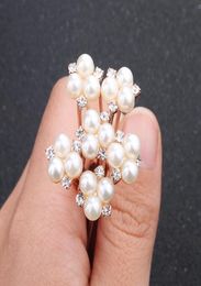 Rose Gold 6PCSlot Wedding Accessories Bridal Pearl Hairpins Flower Crystal Pearl Rhinestone Hair Pins Clips Bridesmaid Women Hair8874246