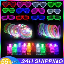 50PCS Mix Led Glasses Party Favors Glow Bracelets Light Up Toy Finger Lights for Wedding Birthday Halloween Decoration 231227