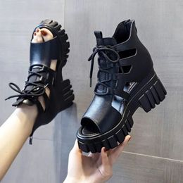 Summer Hollowed-out Breathable Thin Roman Sandals Women All-match High-heeled Platform Sandals Wedge Platform Shoes 231227