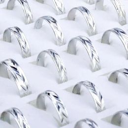 Cluster Rings Wholesale 100Pcs/Lot Vintage Silver Color For Women Men 3-4mm Width Metal Carved Aluminum Ring Party Jewelry Accessories