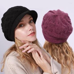 Berets Short Brim Winter Wool Knit Beret Hat For Women Solid Casual Plush Fur Warm Hats Fashion Soft Outdoor Warmer Ladies Caps Bonnet