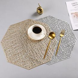 Table Mats Creative Pvc Placemat Solid Colour Hollow Octagonal Western Heat Insulation Pad Home Non-Slip Bowl Mat For Decor