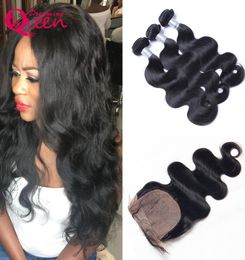 Body Wave Unprocessed 100% India Human Hair Extensions 3 Bundles With Silk Base Lace Closure Natural Hairline7921876