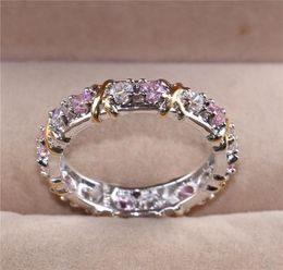 Lady039s 925 Sterling Silver pink Tanzanite Couple rings Yellow Gold Eternal Band Wedding Ring for Women Jewelry size 516028910