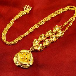 Elegant Flower Pendant Chain 18k Yellow Gold Filled Beautiful Womens Pendant Necklace Exquisite Gift High Polished301c