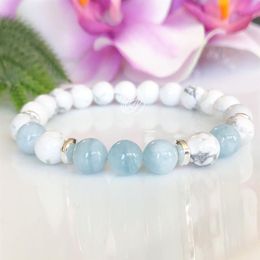 MG1091 Top Grade Aquamarine Bracelet for Women Healing Crystals Yoga Mala Bracelet Natural Howlite Gemstone Hearling Balance Brace262d