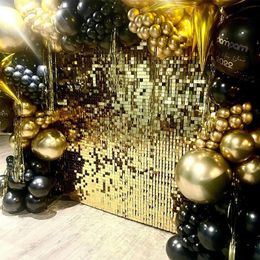 18PcsSet Gold Shimmer Wall Sequin Backdrop Wedding Party Baby Shower Background Decorations Square Stand 231227