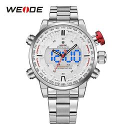 WEIDE MenS Sports Model Multiple Functions Business Auto Date Week Analog LED Display Alarm Stop Watch Steel Strap Wrist Watch274r