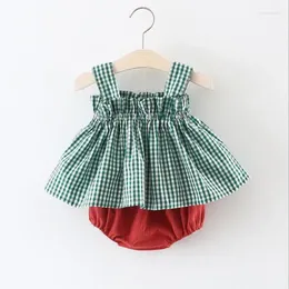 Clothing Sets Baby Girls 2023 Summer Fashion Plaid Suit Kids 2 Pieces Clothes Toddler Dress Outfits Children Family Product Set