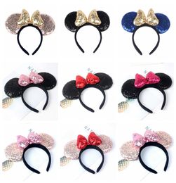 Sequin Mouse Ears Headbands Kids Sequin Bow Headbands Hairband Baby Girls Birthday Party Shiny Headdress HHA8148472059