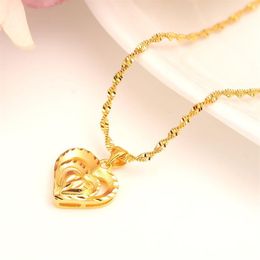 Double many Heart Pendant Necklaces Romantic Jewellery 24 k Yellow Fine Gold Womens Wedding gift Girlfriend Wife Gifts259x