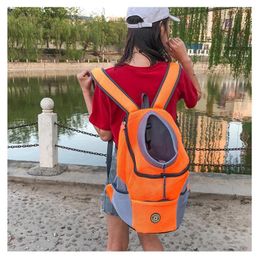 Dog Carrier Double Shoulder Portable Travel Backpack Outdoor Pet Cat Bag Front Breathable Chest Mesh