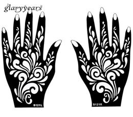 Whole1 Pair Hands Mehndi Henna Tattoo Stencil Flower Pattern Design for Women Body Hand Art Painting Disposable 20cm 11cm S7453621