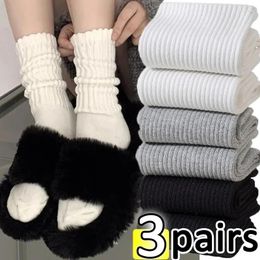 Sports Socks Solid Y2k Long Women Warm Knitted Loose Middle Tube Lolita Sox Black White Boot Cuffs Stockings Ruffles Ankle Sock