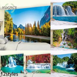 Tapestries Waterfall Forest Tapestry Natural Scenery Art Wall Hanging Aesthetic Home Bedroom Living Room Background Decoration