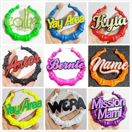 Hoop & Huggie 3 5inch Celebrity Basketball Wives Big Earrings Neon Color Bamboo Personality Custom Name213K