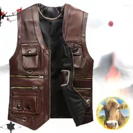 Men's Vests Men Faux Pu Leather Jackets Mens Streetwear 2023 Fashion Zipper Vest Coats Sleeveless Casual Pocket Design Jacket C55