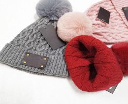 Womens Designer Winter Beanie Hat With Pompoms Women Soft Stretch Cable Knitted Pom Poms Cashmere Hats Female Warm Skull Caps Plus6211681