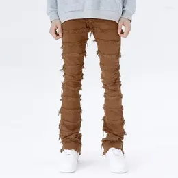 Men's Jeans TPJB American Black Erosion Damaged Rough High Street Pants Ins Hip Hop Fashion Vintage Tights Wear