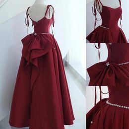 Ethnic Clothing Burgundy Chinese Bride Wedding Dress Qipao Sexy Spaghetti Strap Beads Maxi Elegnat A-Line Banquet Formal Party