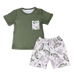 Clothing Sets Sell Boutique Children Green Tortoise Print Baby Boys Summer Outfit