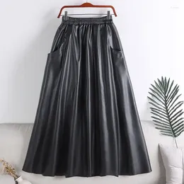 Skirts Loose Leather Dresses Women 2023 Y2k Retro Korean Style Clothes Streetwear Outerwear Laidies Turndown Long