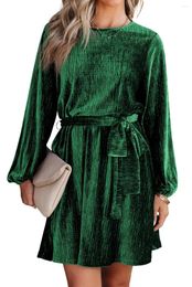 Party Dresses Green Tie Waist Crinkle Velvet Dress Women Sexy Sling Fashion Club Ladies Evening