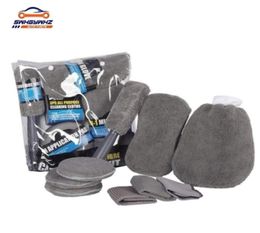 9Pcs Microfibre Car Wash Cleaning Tools Set Gloves Towels Applicator Pads Sponge Car Care Kit Wheel Brush Car Cleaning Kit 2012147680329