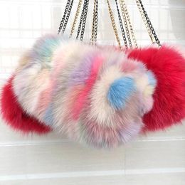 Bags Fashion Designer Real Fox Fur Women Messenger Bag Winter New Women Chain Shoulder Bag Fur Handbag Warm Plush Handbag