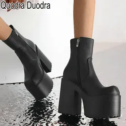 Boots Ankle Women Shoes Thick High Heels SquareToe Zipper Casual Big Size Knee-High Lady Club Party Sexy Quality Platform