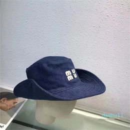 Wide Brim Bucket Hats Cowboy Fisherman Female Display Small Spring and Summer Everything Casual Face Covering Embroidery Bucket Basin Hat 77