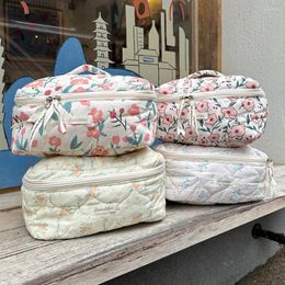 Cosmetic Bags 2Pcs Makeup Storage Bag Large Capacity Women Quilted Portable Pouch Aesthetic Soft Floral Toiletry