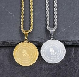 Gold Silver Mens Charm Fashion Bible Round Pendant Necklace Hip Hop Stainless Steel Jewelry Micro Rock Men Women Chain Necklaces F1706849